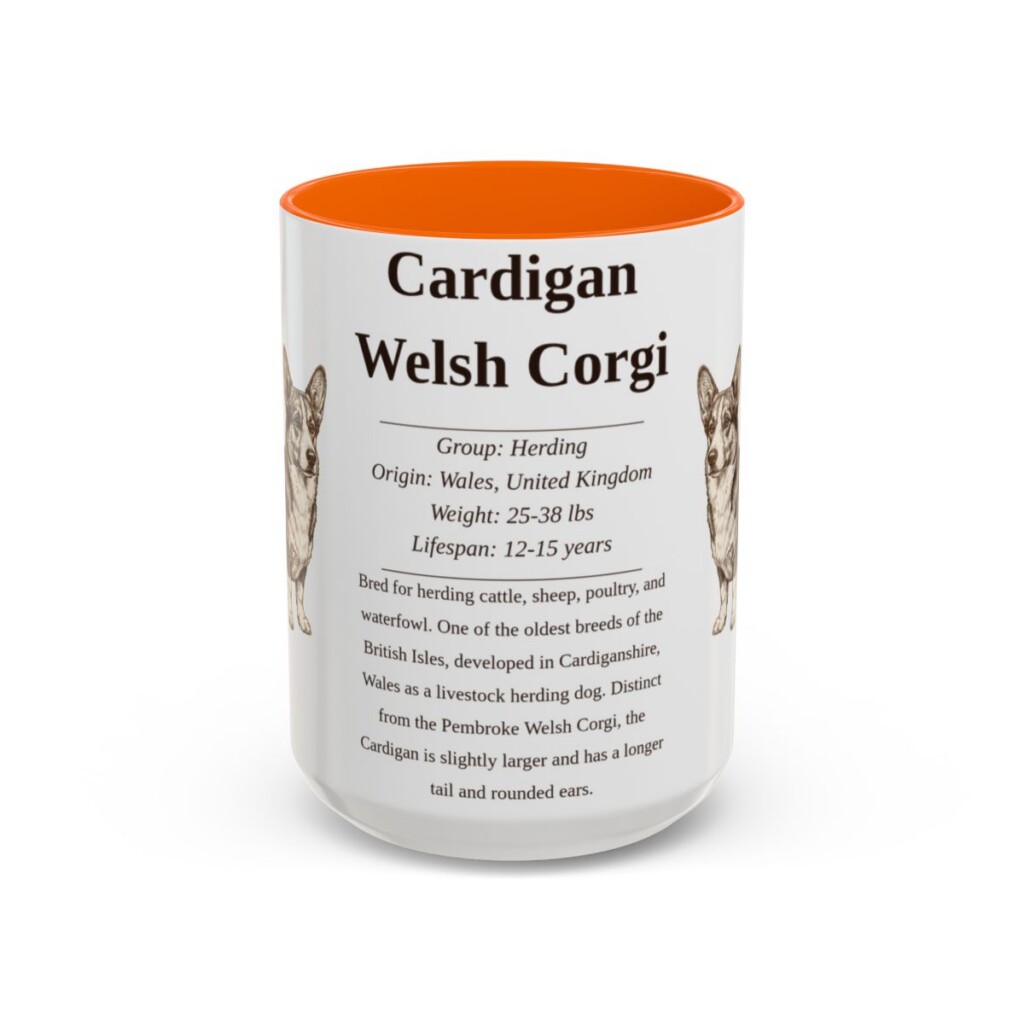 15oz Cardigan Welsh Corgi Mug, Orange, front view