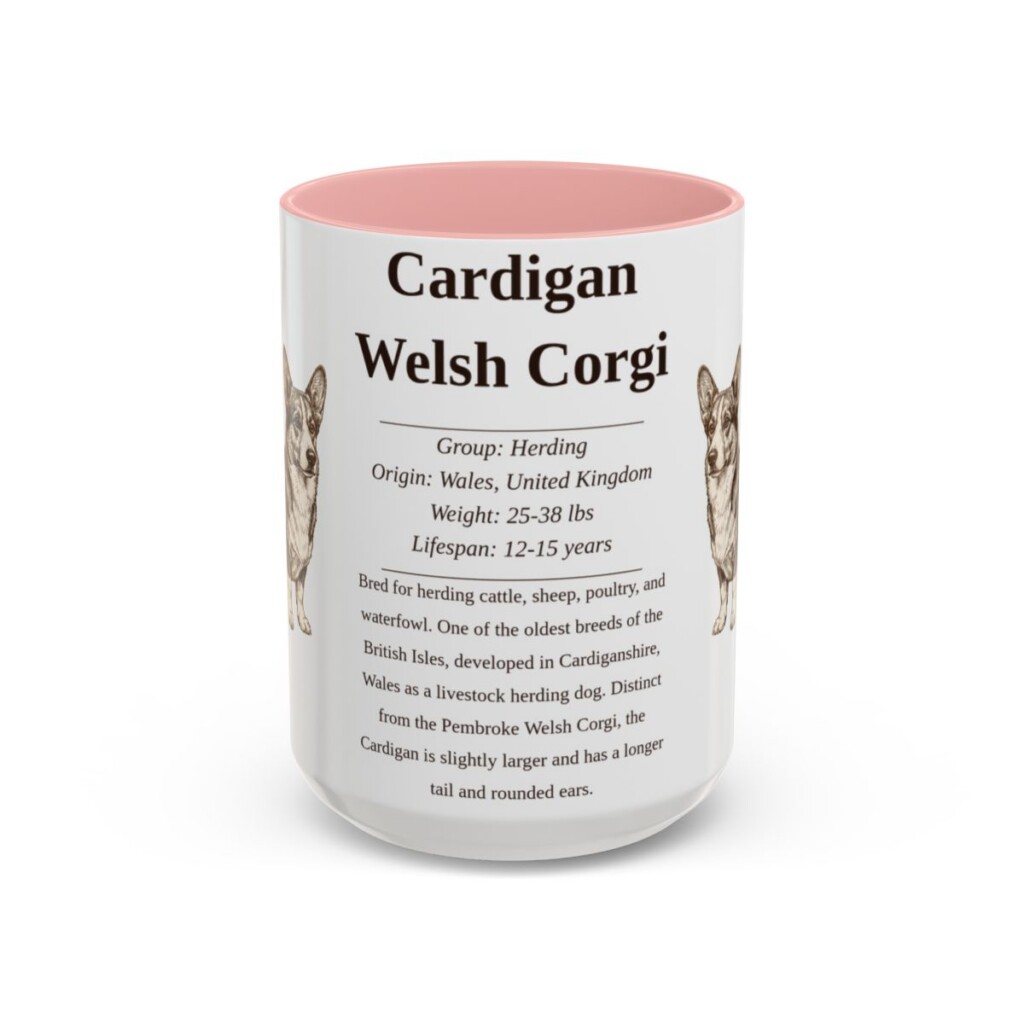 15oz Cardigan Welsh Corgi Mug, Pink, front view