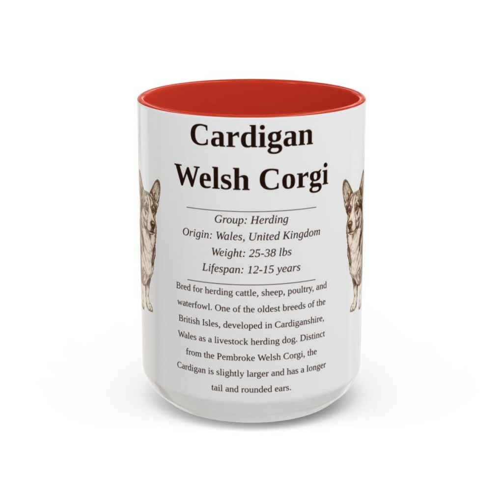 15oz Cardigan Welsh Corgi Mug, Red, front view