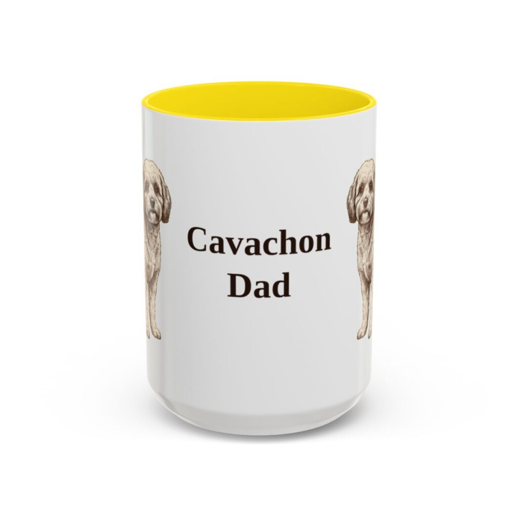 15oz Cavachon Dog Dad Mug, Yellow, front view