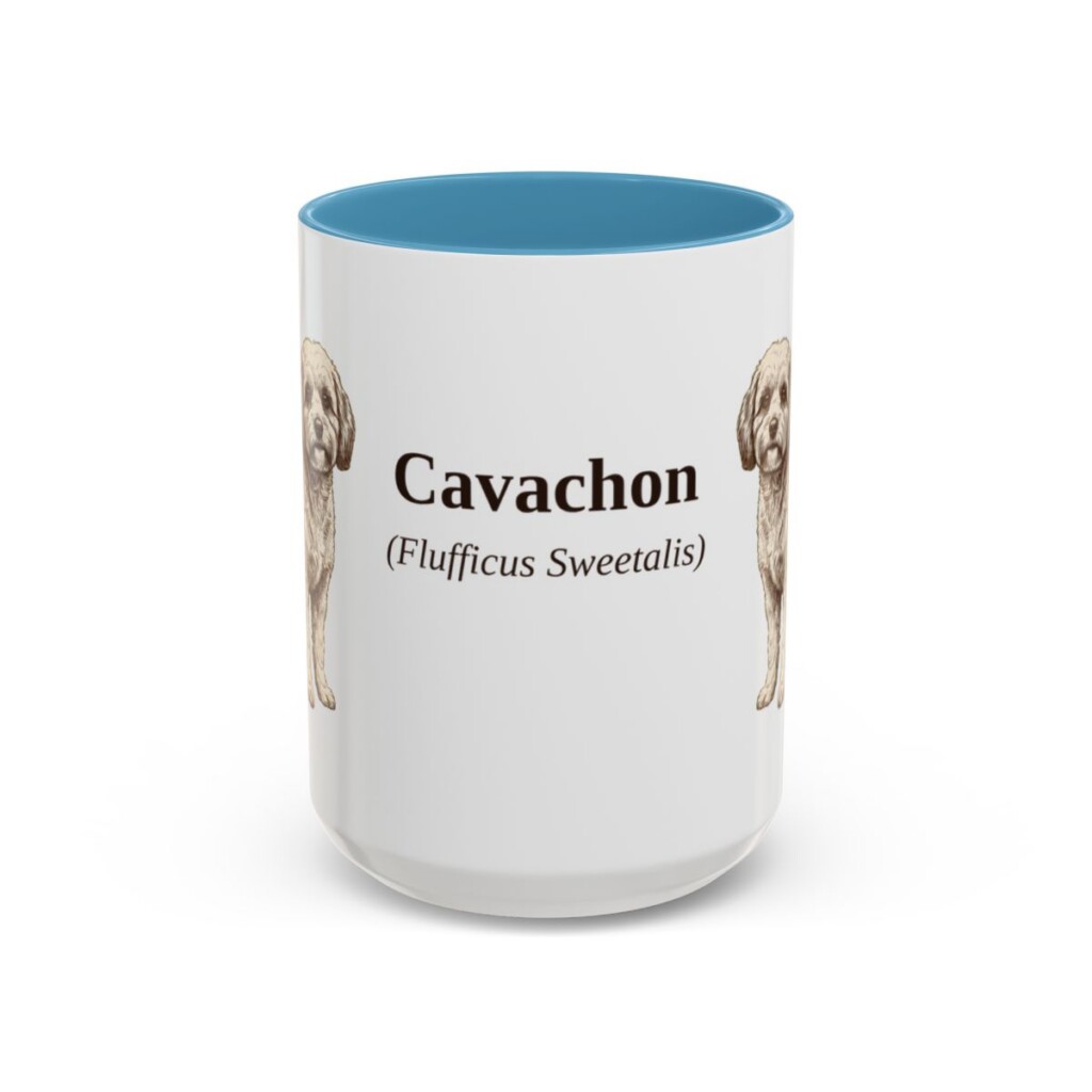 15oz Cavachon Latin Mug, Light Blue, front view