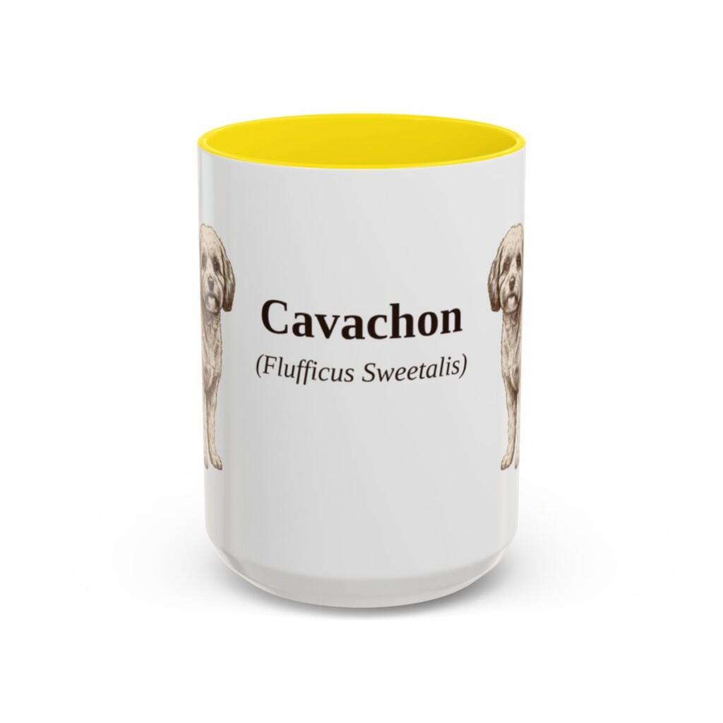 15oz Cavachon Latin Mug, Yellow, front view