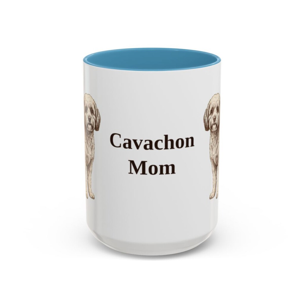 15oz Cavachon Dog Mom Mug, Light Blue, front view