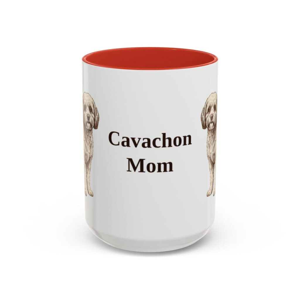 15oz Cavachon Dog Mom Mug, Red, front view