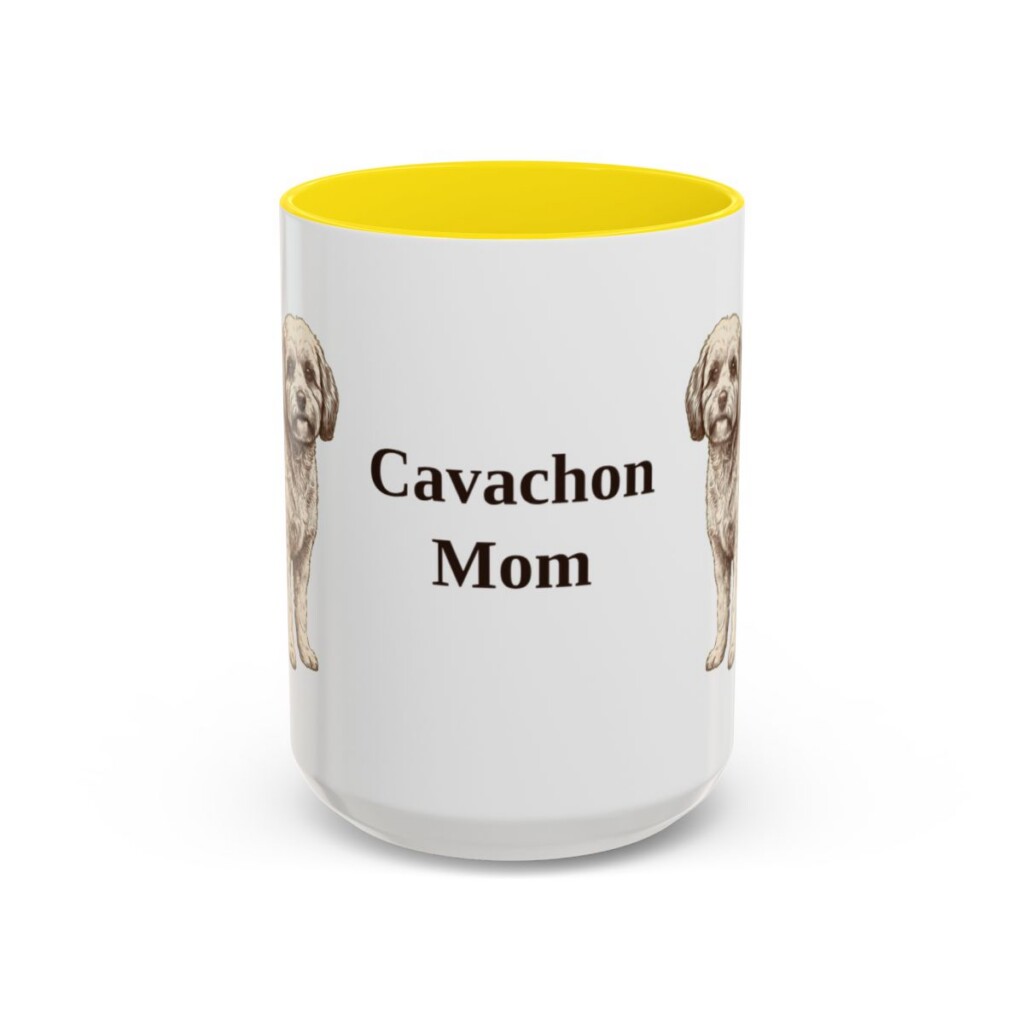 15oz Cavachon Dog Mom Mug, Yellow, front view