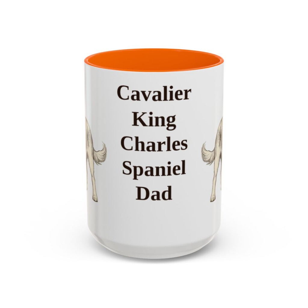 15oz Cavalier King Charles Spaniel Dog Dad Mug, Orange, front view