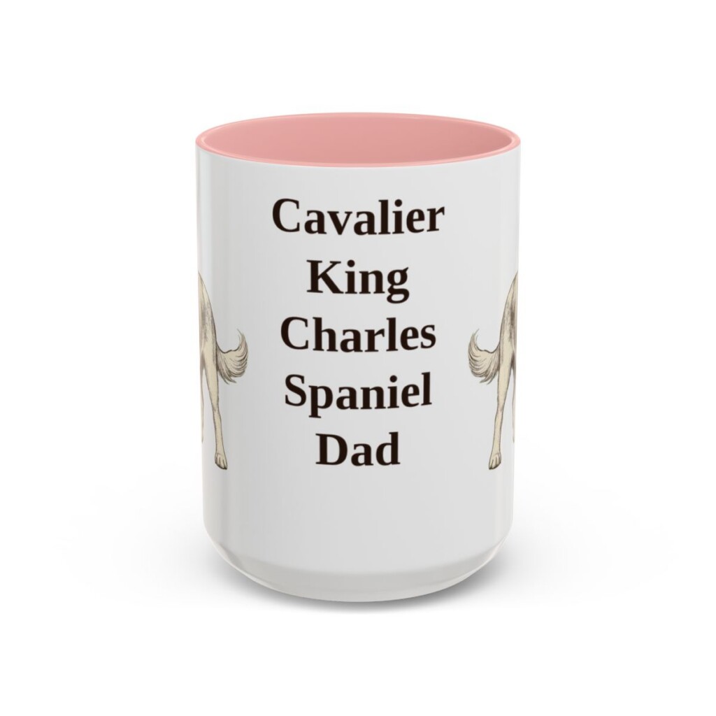15oz Cavalier King Charles Spaniel Dog Dad Mug, Pink, front view