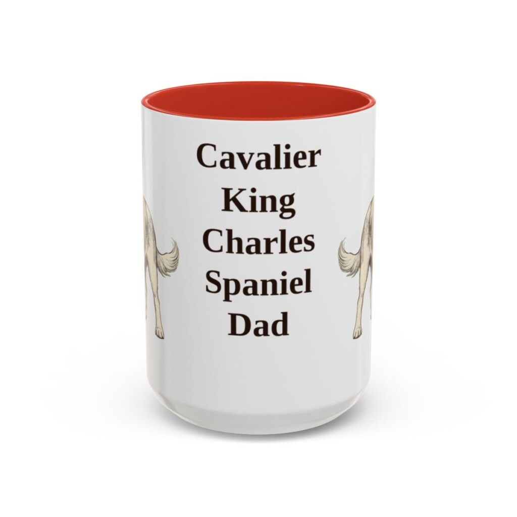 15oz Cavalier King Charles Spaniel Dog Dad Mug, Red, front view