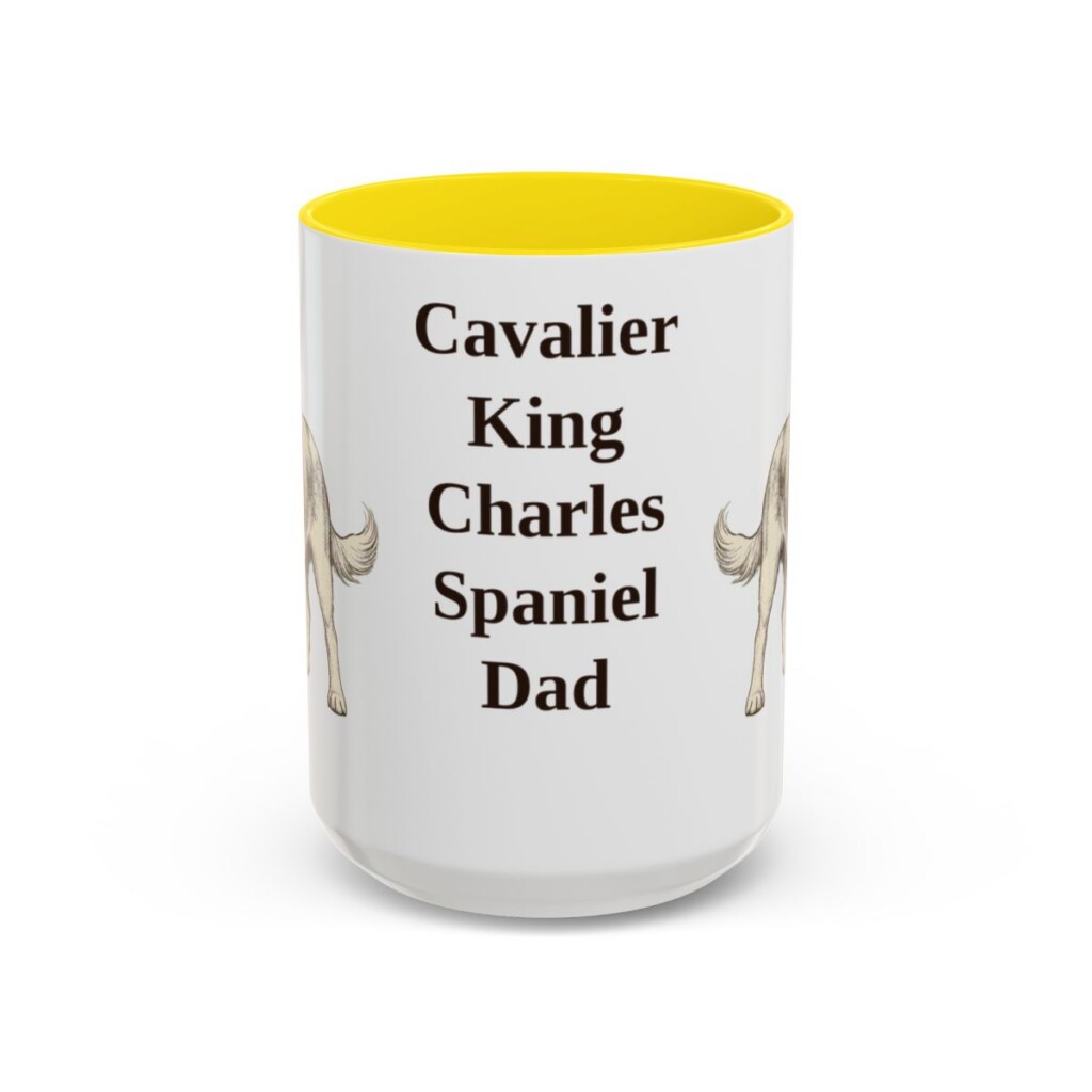 15oz Cavalier King Charles Spaniel Dog Dad Mug, Yellow, front view