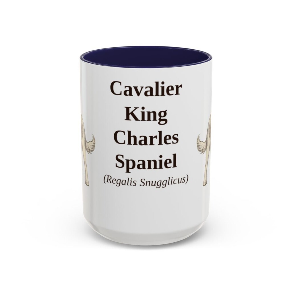 15oz Cavalier King Charles Spaniel Latin Mug, Navy, front view