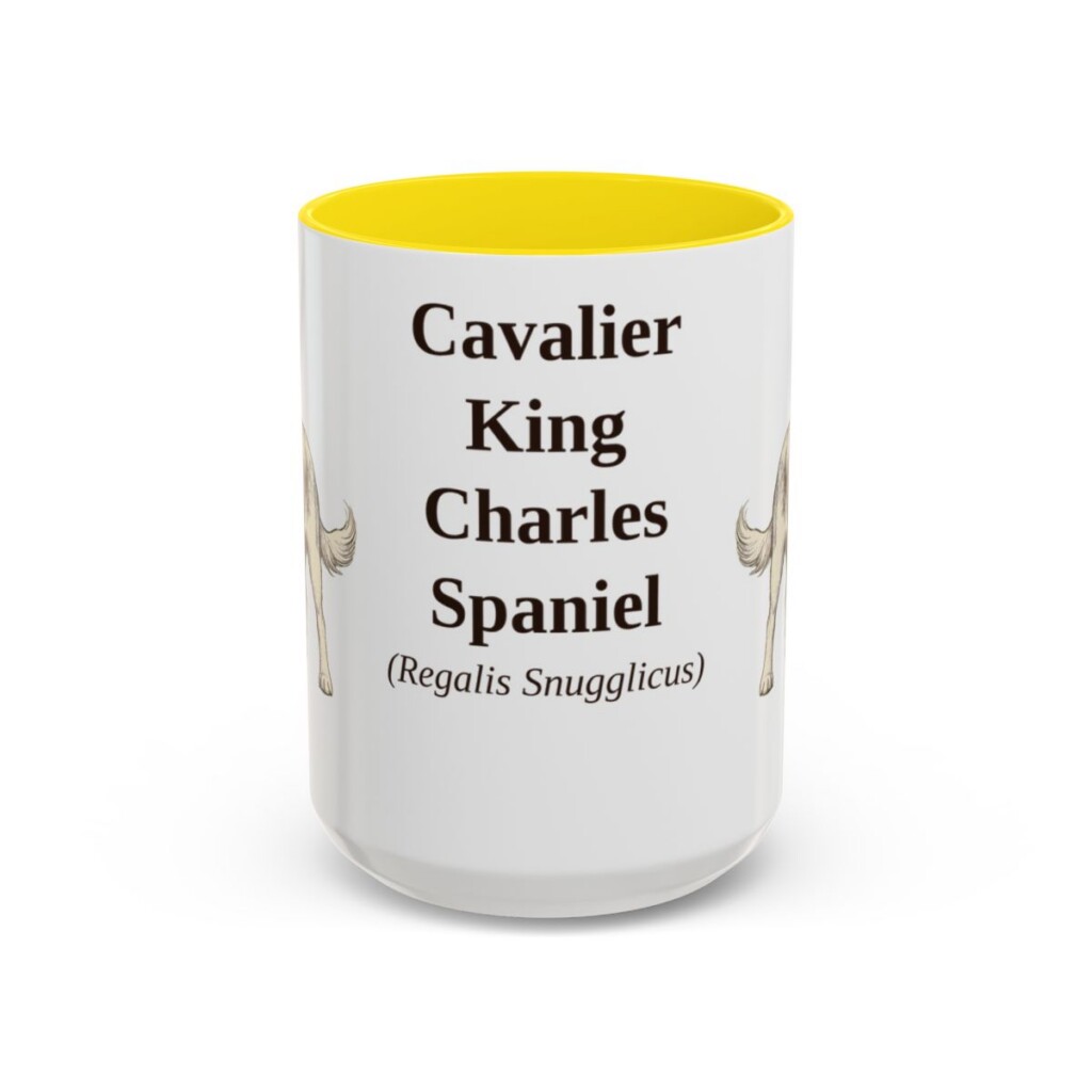 15oz Cavalier King Charles Spaniel Latin Mug, Yellow, front view