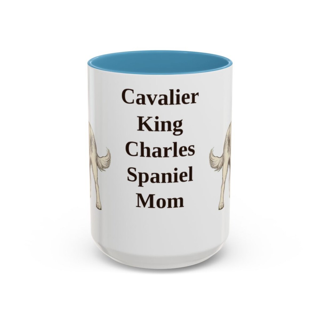 15oz Cavalier King Charles Spaniel Dog Mom Mug, Light Blue, front view