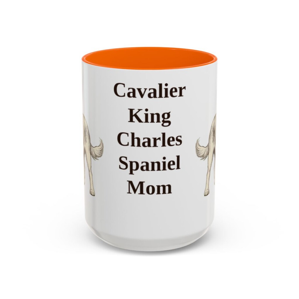 15oz Cavalier King Charles Spaniel Dog Mom Mug, Orange, front view