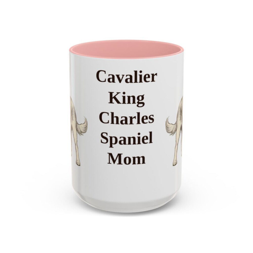 15oz Cavalier King Charles Spaniel Dog Mom Mug, Pink, front view
