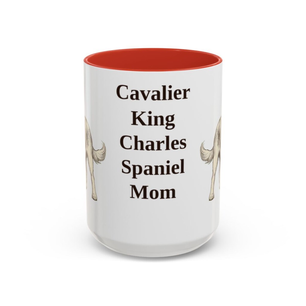 15oz Cavalier King Charles Spaniel Dog Mom Mug, Red, front view