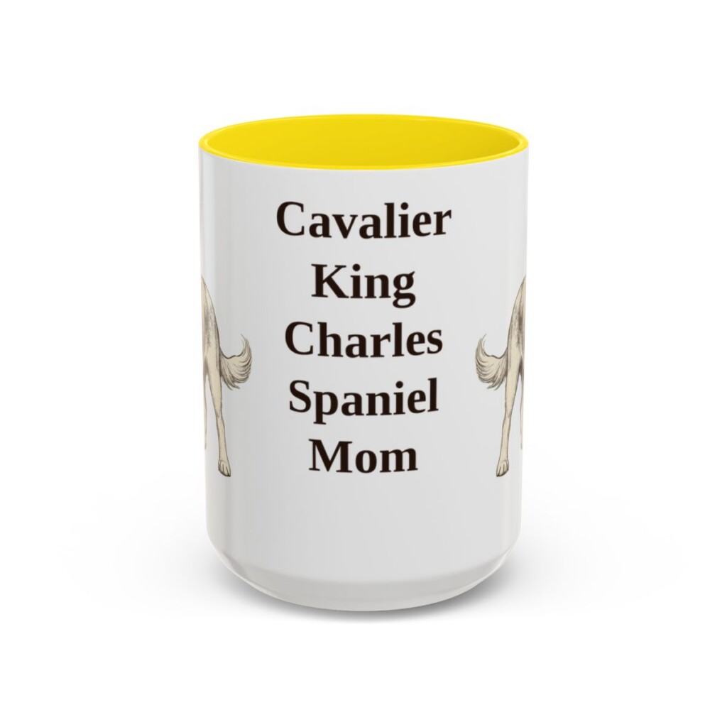 15oz Cavalier King Charles Spaniel Dog Mom Mug, Yellow, front view