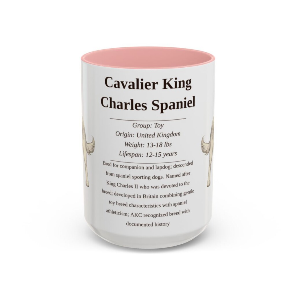 15oz Cavalier King Charles Spaniel Mug, Pink, front view