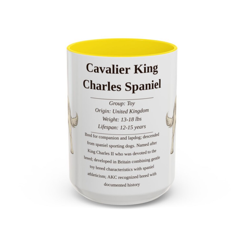 15oz Cavalier King Charles Spaniel Mug, Yellow, front view