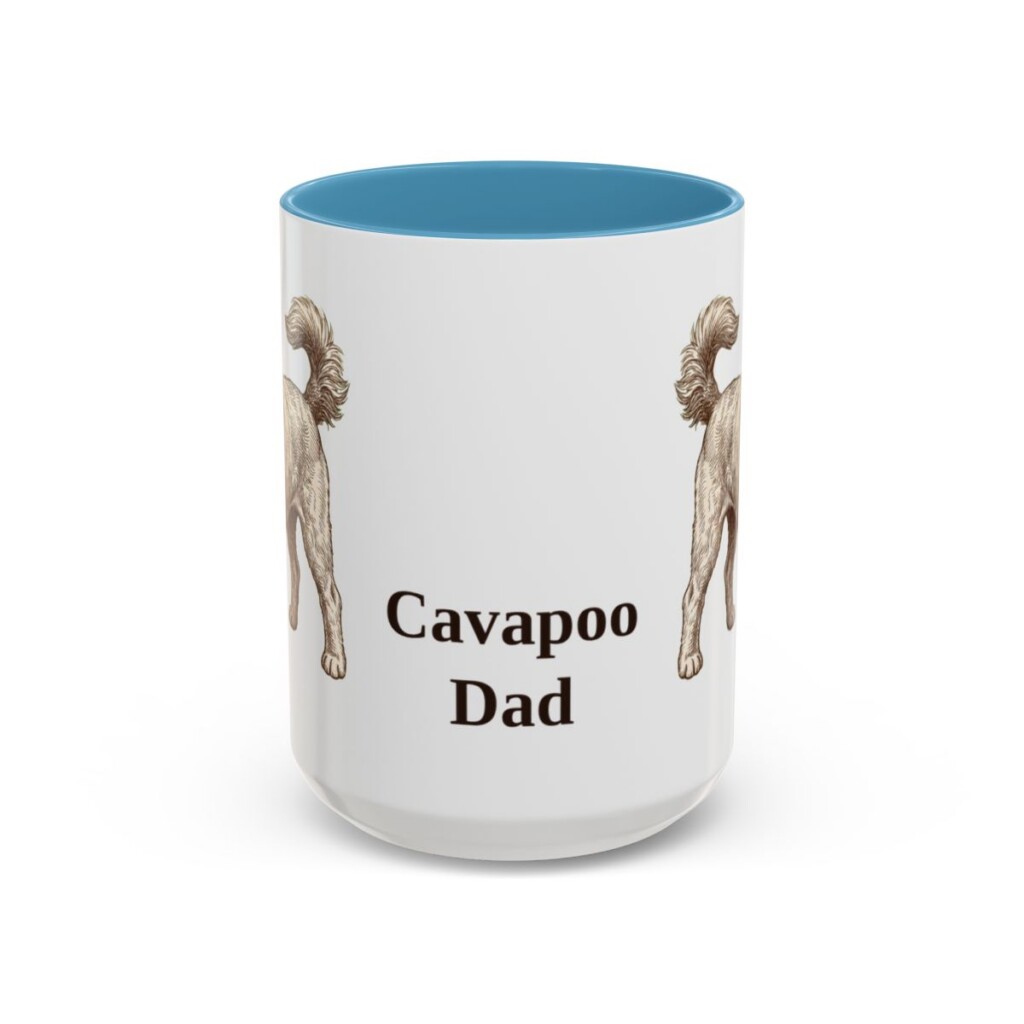 15oz Cavapoo Dog Dad Mug, Light Blue, front view