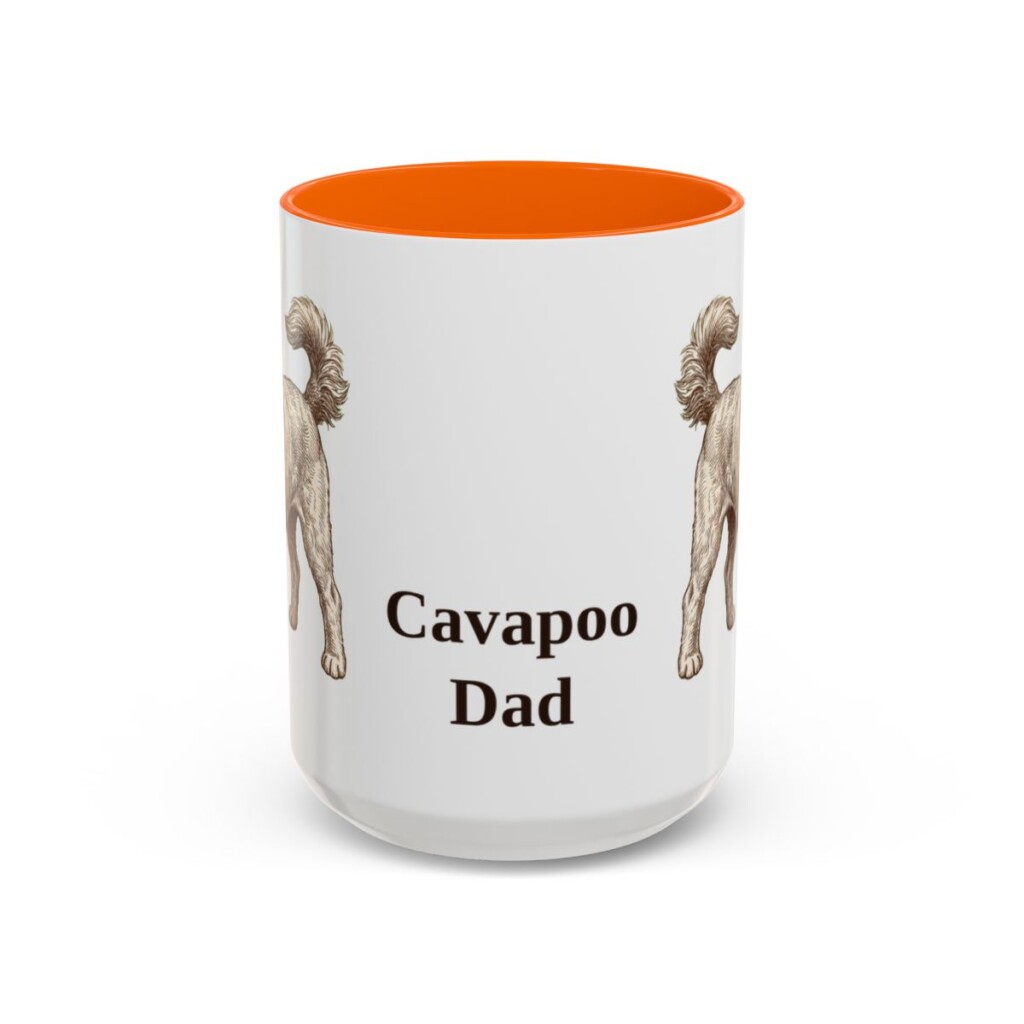 15oz Cavapoo Dog Dad Mug, Orange, front view