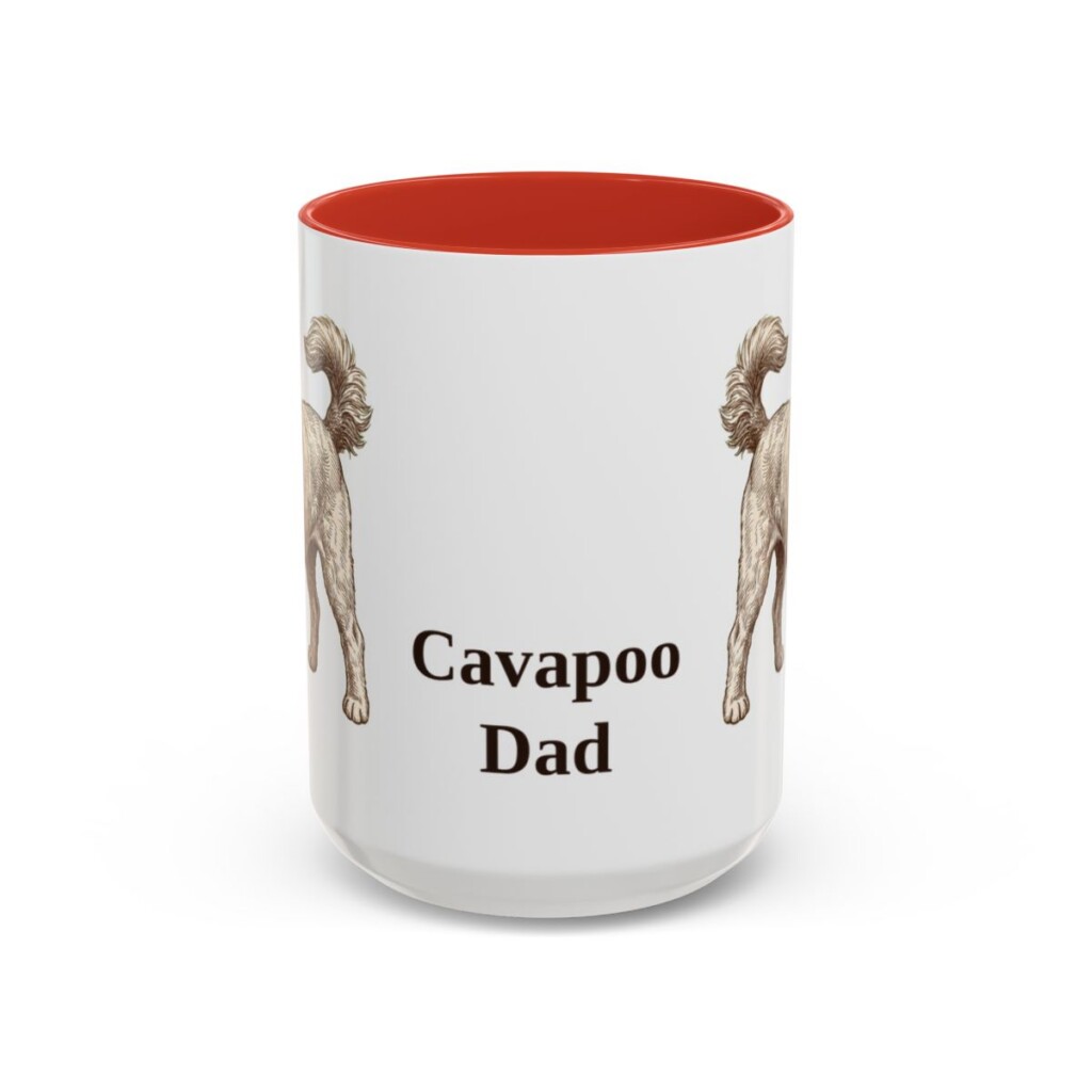 15oz Cavapoo Dog Dad Mug, Red, front view