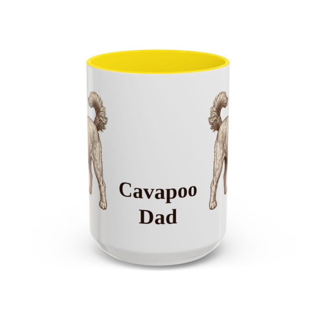 15oz Cavapoo Dog Dad Mug, Yellow, front view