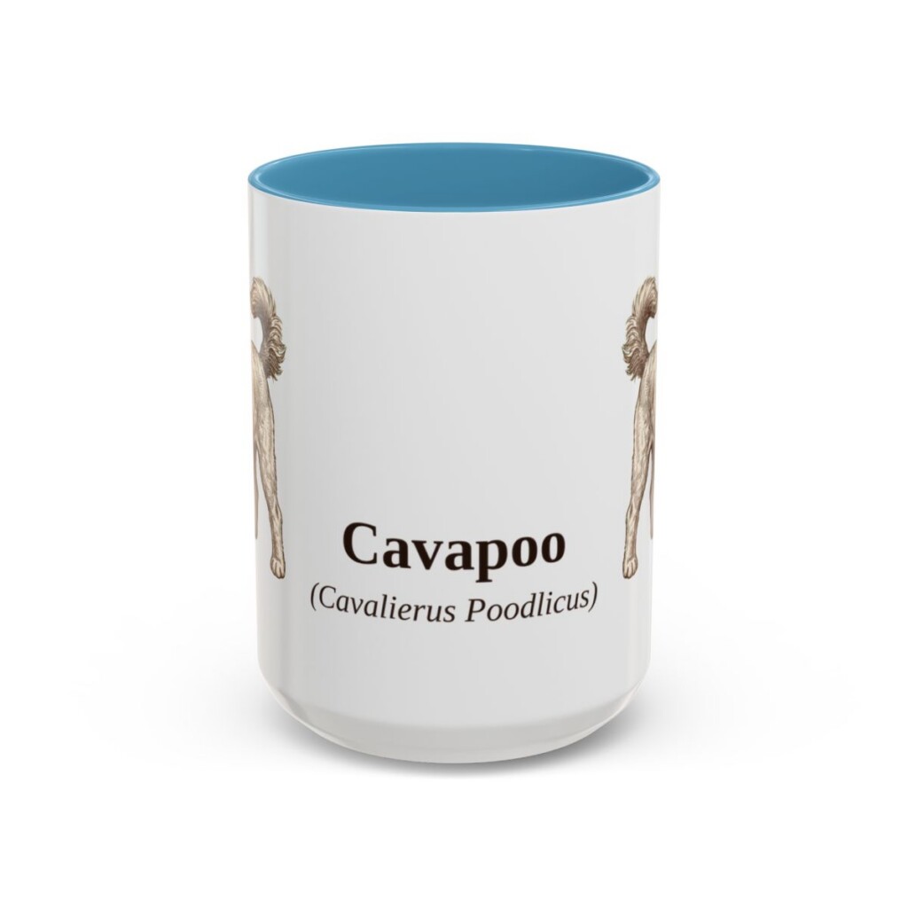 15oz Cavapoo Latin Mug, Light Blue, front view