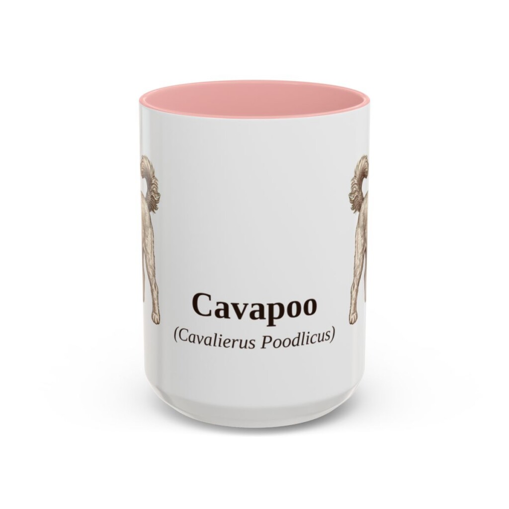 15oz Cavapoo Latin Mug, Pink, front view