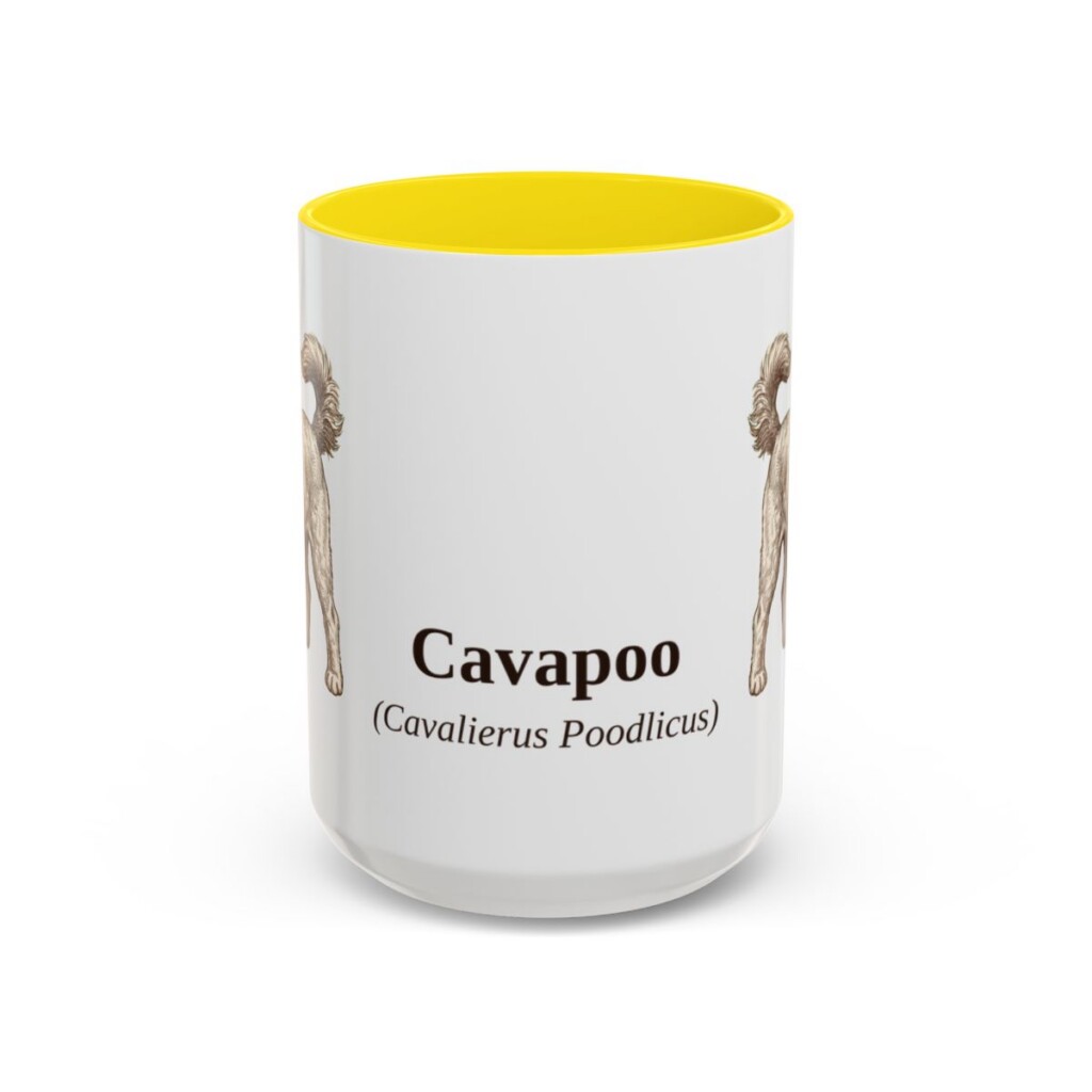 15oz Cavapoo Latin Mug, Yellow, front view