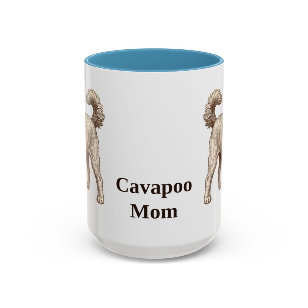 15oz Cavapoo Dog Mom Mug, Light Blue, front view
