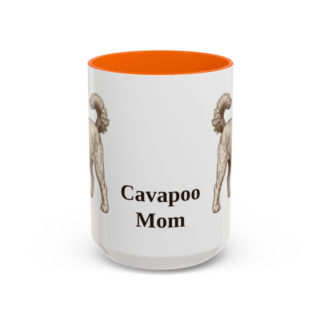 15oz Cavapoo Dog Mom Mug, Orange, front view
