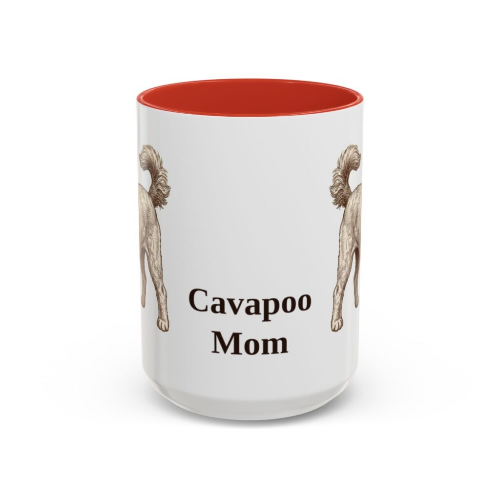15oz Cavapoo Dog Mom Mug, Red, front view