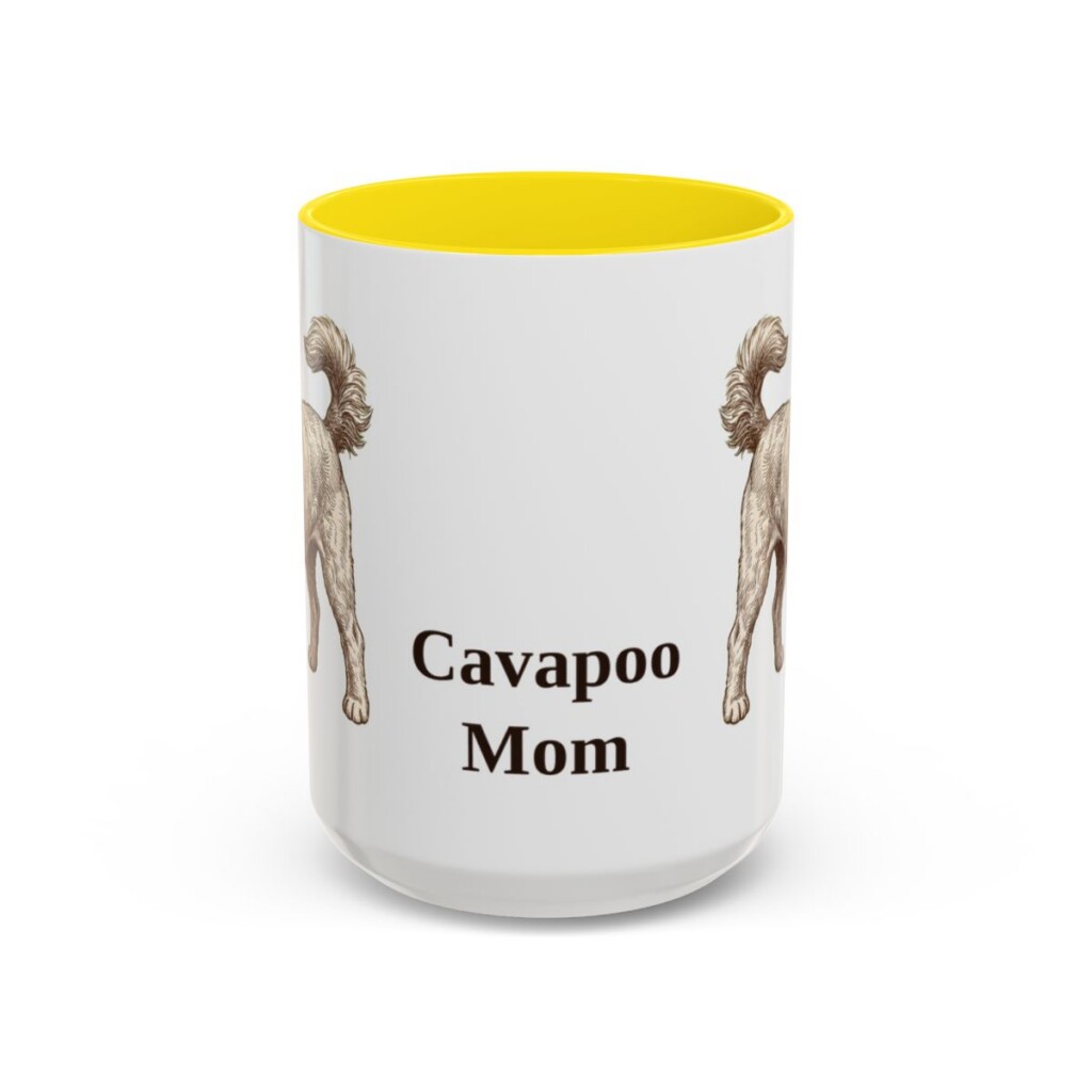 15oz Cavapoo Dog Mom Mug, Yellow, front view