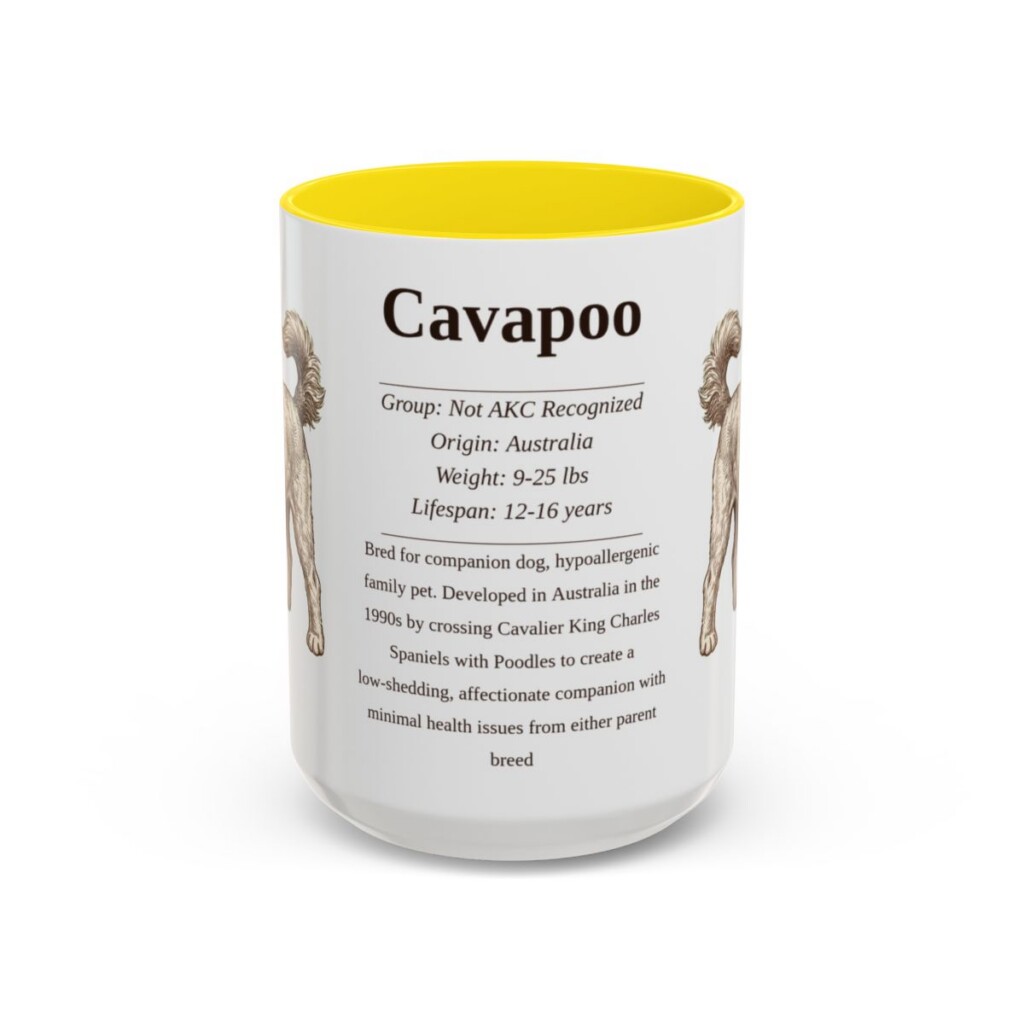 15oz Cavapoo Mug, Yellow, front view