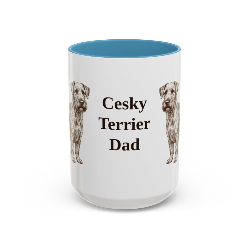15oz Cesky Terrier Dog Dad Mug, Light Blue, front view