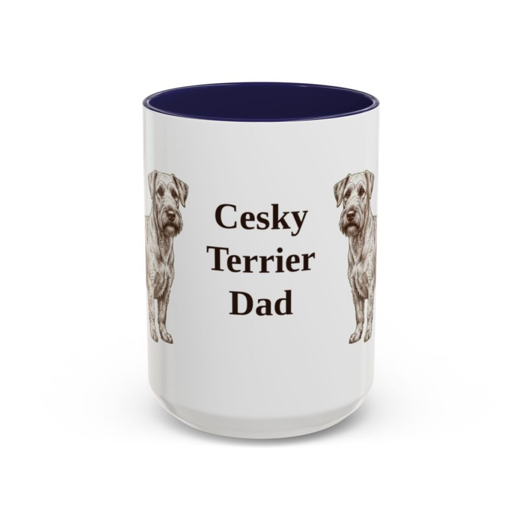 15oz Cesky Terrier Dog Dad Mug, Navy, front view