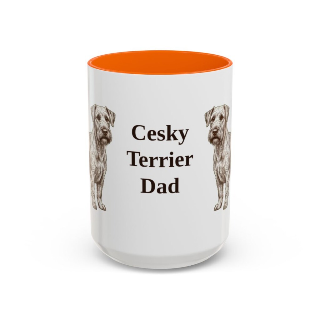 15oz Cesky Terrier Dog Dad Mug, Orange, front view