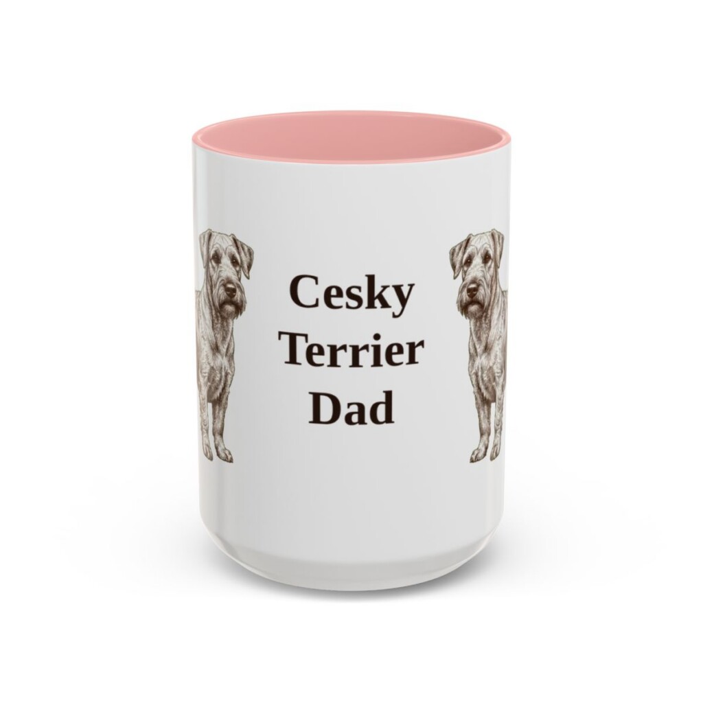 15oz Cesky Terrier Dog Dad Mug, Pink, front view