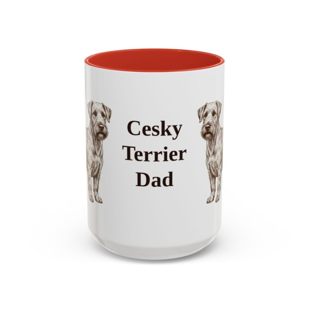 15oz Cesky Terrier Dog Dad Mug, Red, front view