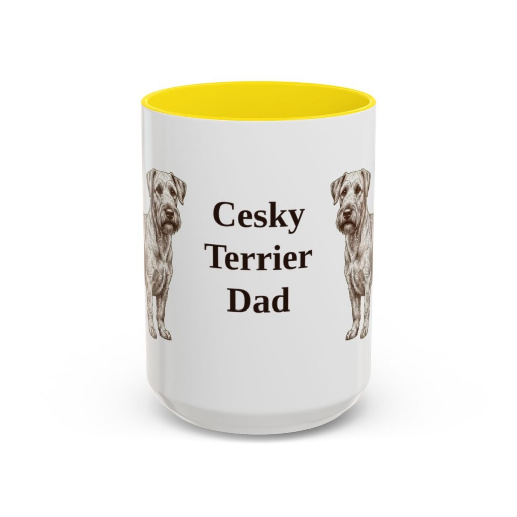 15oz Cesky Terrier Dog Dad Mug, Yellow, front view