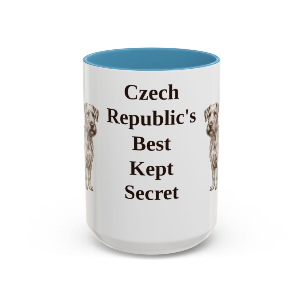 15oz Funny Cesky Terrier Mug, Light Blue, front view