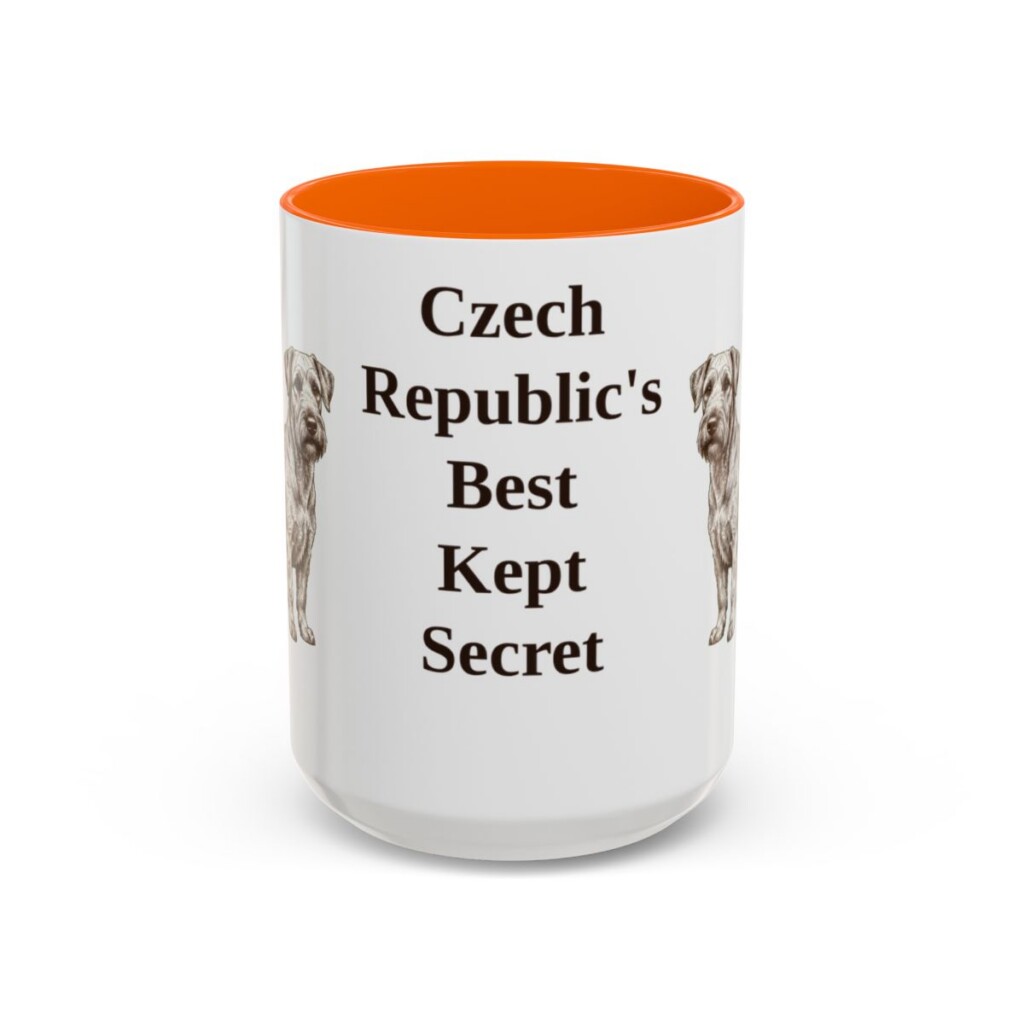 15oz Funny Cesky Terrier Mug, Orange, front view
