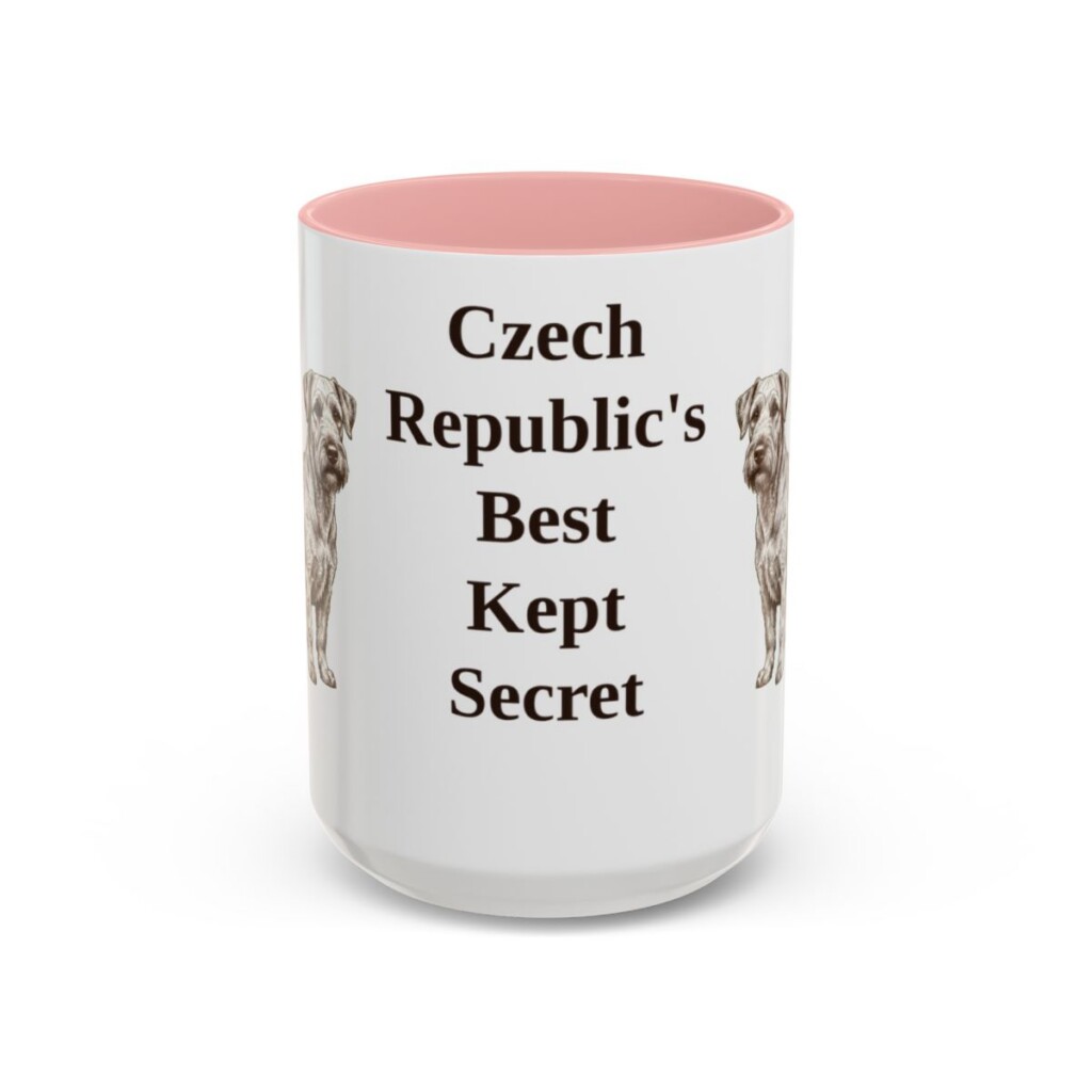 15oz Funny Cesky Terrier Mug, Pink, front view