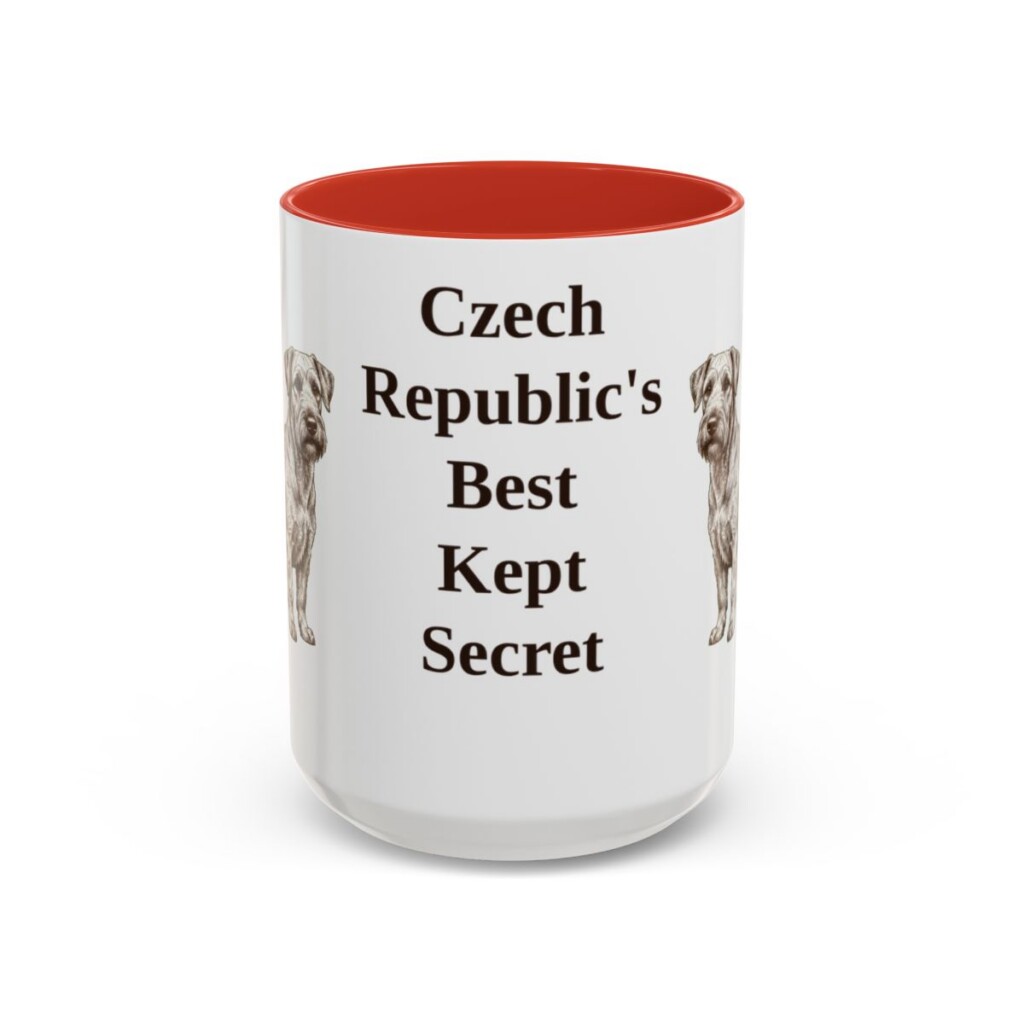 15oz Funny Cesky Terrier Mug, Red, front view