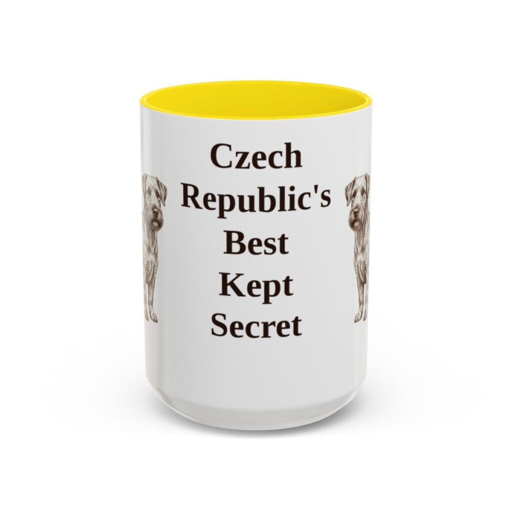 15oz Funny Cesky Terrier Mug, Yellow, front view
