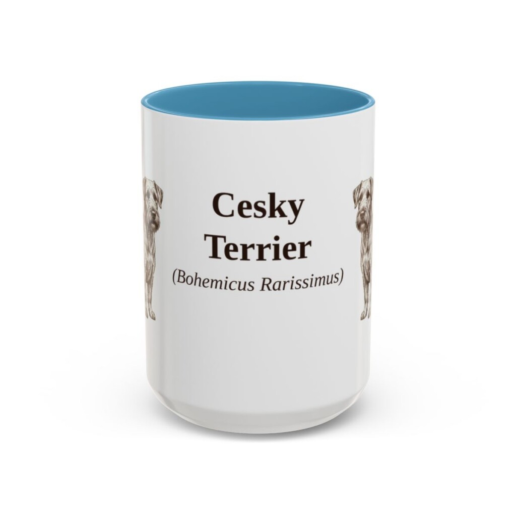 15oz Cesky Terrier Latin Mug, Light Blue, front view