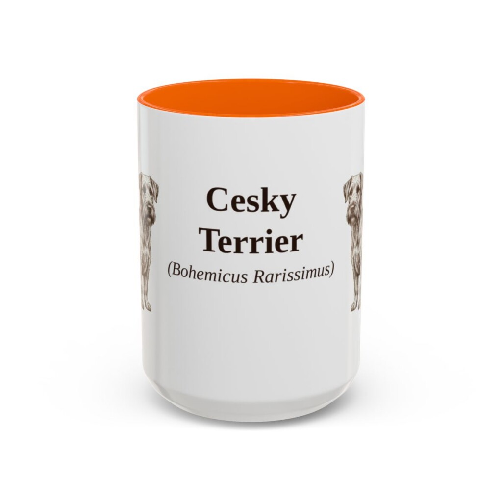 15oz Cesky Terrier Latin Mug, Orange, front view