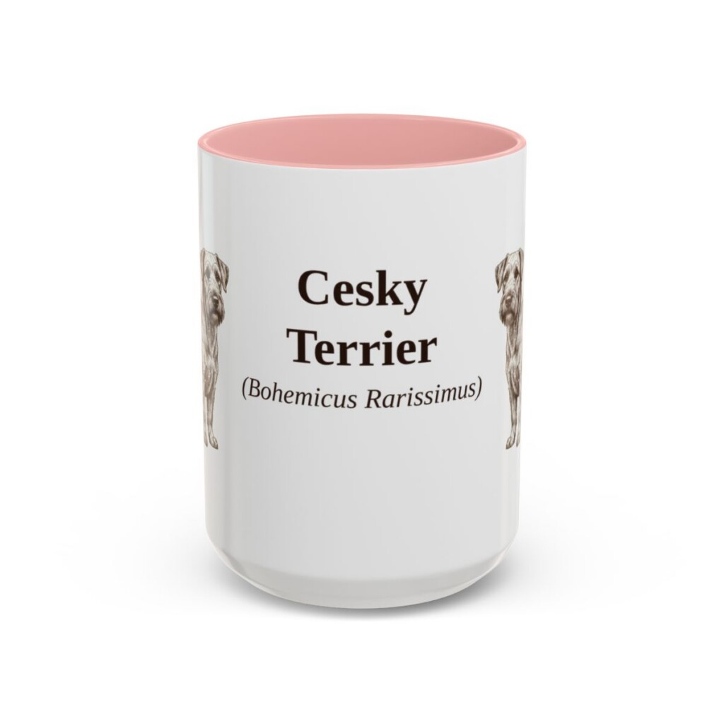15oz Cesky Terrier Latin Mug, Pink, front view