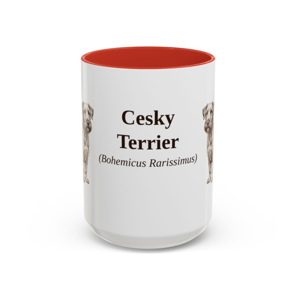 15oz Cesky Terrier Latin Mug, Red, front view