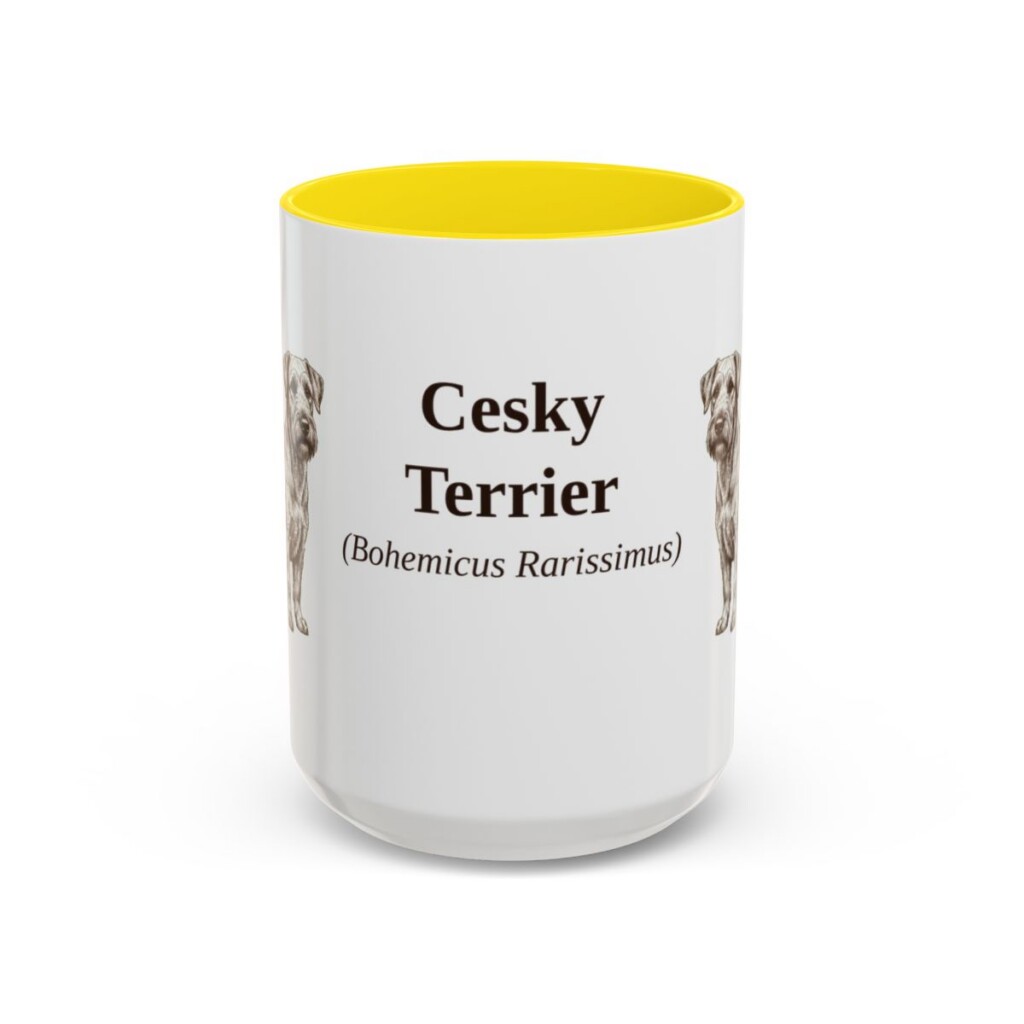 15oz Cesky Terrier Latin Mug, Yellow, front view